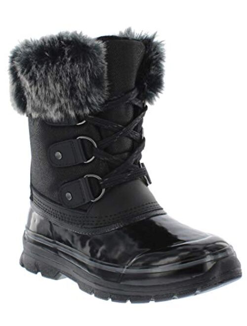 Khombu Reagan Women's Snow Boots | Waterproof Mid Calf Boots, Rubber Traction, Faux Fur Collar, D-Ring Closure for Laces