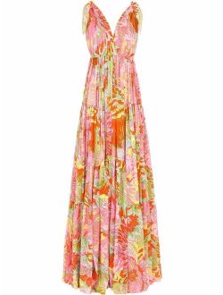'60s-print long chiffon dress