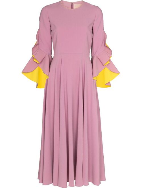 Roksanda Caden contrast ruffle-sleeve dress