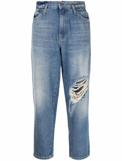 PINKO ripped-detail straight-leg jeans