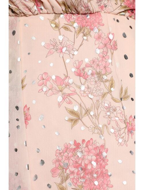 Lulus Ready for Bliss Blush Pink Floral Print Tulip Mini Dress