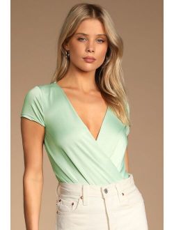 Always Classy Mint Green Short Sleeve Surplice Bodysuit