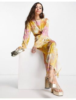 occassion tropical floral cut out midi dress in multi
