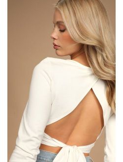 Let's Tie It White Tie-Back Cropped Long Sleeve Top