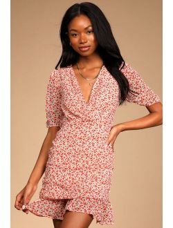 Send a Sonnet Pink Floral Print Ruched Short Sleeve Mini Dress