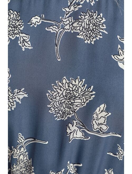 Lulus Floral Dressed Up Dusty Blue Floral Print Midi Dress