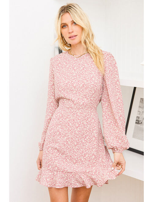 Lulus Blooming Darlin' Mauve Floral Print Ruffled Mini Dress