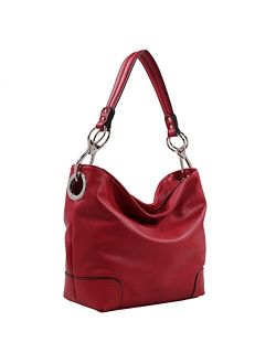 by Mia K. MKF-3179SD-RD Emily Solid Hobo Bag, Red