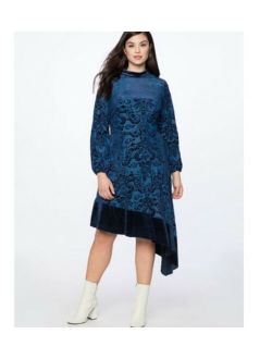 Eloquii Blue Velvet Mock Neck Asym Dress Winter Dream Volup Size 20 New