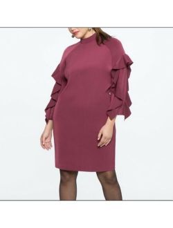 Eloquii Dress Womens Size 22 Ruffle Sleeve Mock High Neck Burgundy New