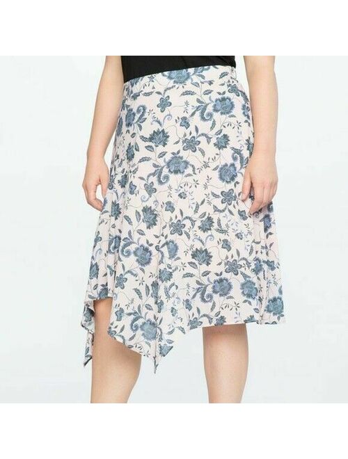 ELOQUII Elements Eloquii Womens Skirt 20 Asymmetrical Lined Midi Floral Hidden Zipper Pink B24-14