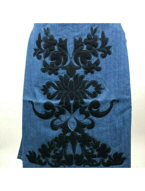 ELOQUII Elements Eloquii 20 Pencil Skirt Denim Jean Embroidered Knee Dark Wash Womens NWT N55