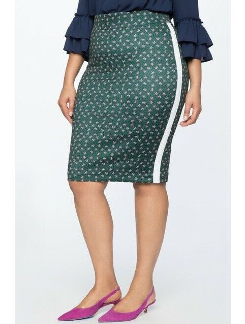 ELOQUII Elements ELOQUII Side Stripe Printed Pencil Skirt Plus Size Color BOTANICAL GREEN Size 14