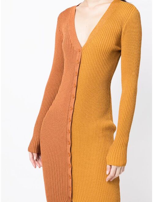 STAUD ribbed-knit button-up dress