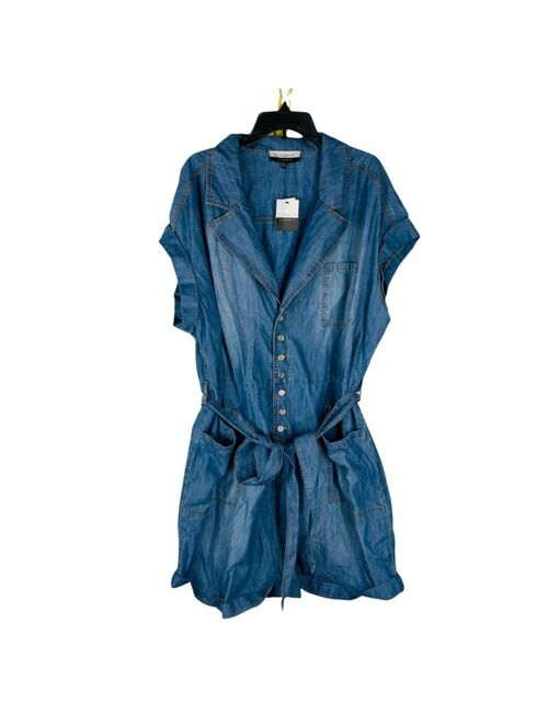 New Eloquii Elements Womans Romper Button Front Denim Sz 26 Belted Casual Blue