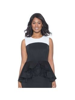 Eloquii Women's Sleeveless Origami Peplum Top Black White Size 16