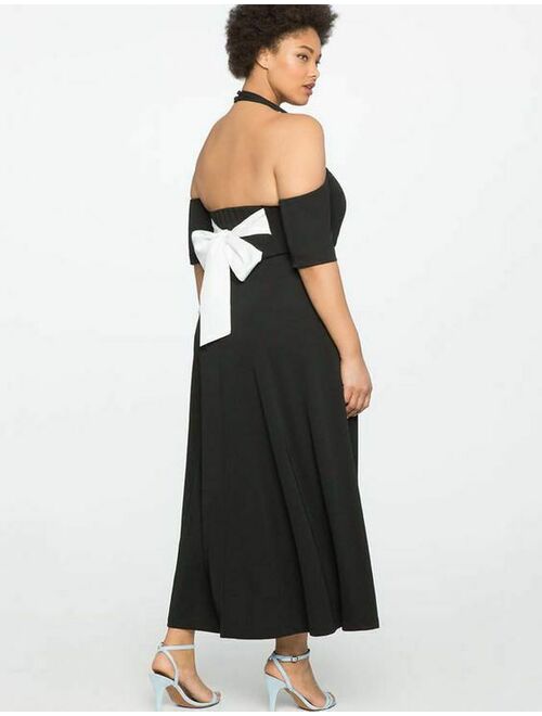 ELOQUII Elements Volup NYE Cold Shoulder Black Dress Halter White Bow Fancy Eloquii Plus Size 20