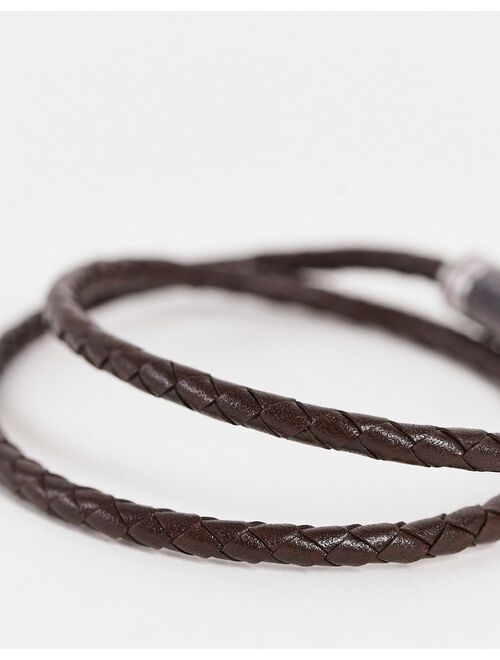 Tommy Hilfiger double braid leather bracelet in brown
