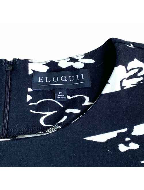 ELOQUII Elements Eloquii Graphic Overlay Floral Top Black White Structured Ponte Knit Size 20