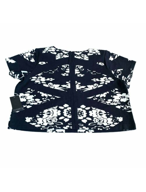 ELOQUII Elements Eloquii Graphic Overlay Floral Top Black White Structured Ponte Knit Size 20