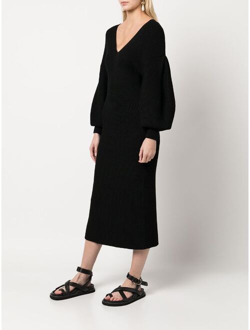 STAUD ribbed-knit fitted longsleeved dress