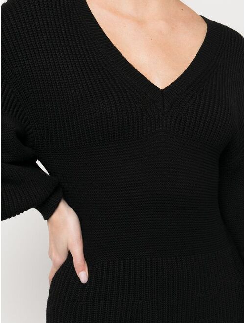 STAUD ribbed-knit fitted longsleeved dress