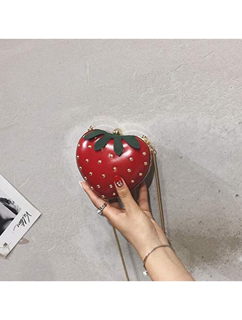 TENDYCOCO Strawberry Shape Bag Leather Chain Purse Fruit Shoulder Bag Satchel Bags for Girls Lady Women