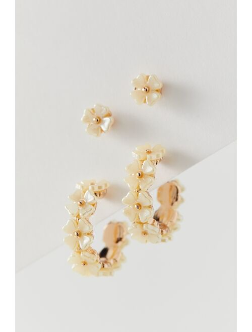 Urban Outfitters Giada Flower Hoop And Post Earring Set