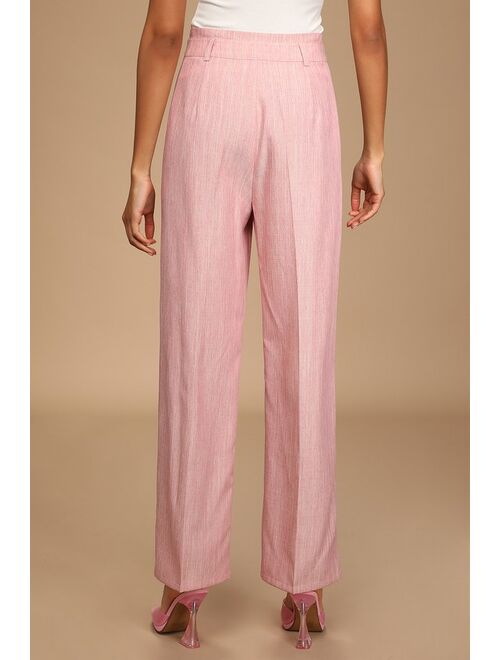 Lulus Taking Charge Pink Wide-Leg Trouser Pants