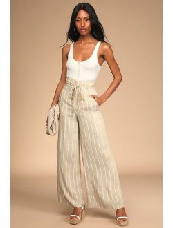 Day by Day Beige Striped High-Waisted Wide Leg Pants
