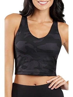 Womens Seamless Cami Longline Bra - Round Neck Workout Racerback Tank Top