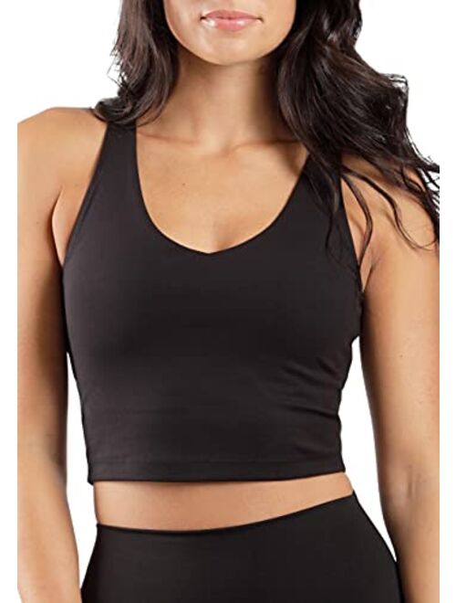 90 Degree By Reflex Womens Seamless Cami Longline Bra - Round Neck Workout Racerback Tank Top