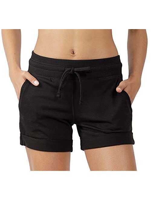 90 Degree By Reflex Soft Comfy Activewear Lounge Shorts with Pockets and Drawstring for Women