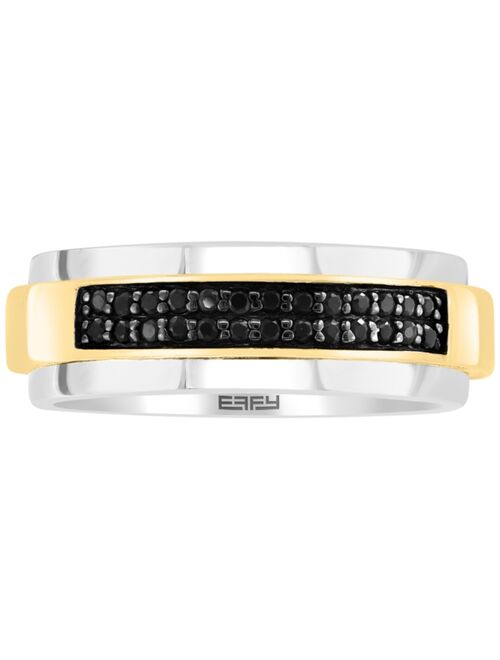 EFFY Collection EFFY® Men's Black Sapphire Horizontal Cluster Ring (1/3 ct. t.w.) in Sterling Silver & 14k Gold-Plate