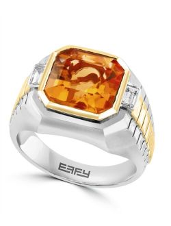Collection EFFY Men's Citrine (5-1/10 ct. t.w.) & White Topaz (1/10 ct. t.w.) Ring in Sterling Silver & 14k Gold-Plated Sterling Silver