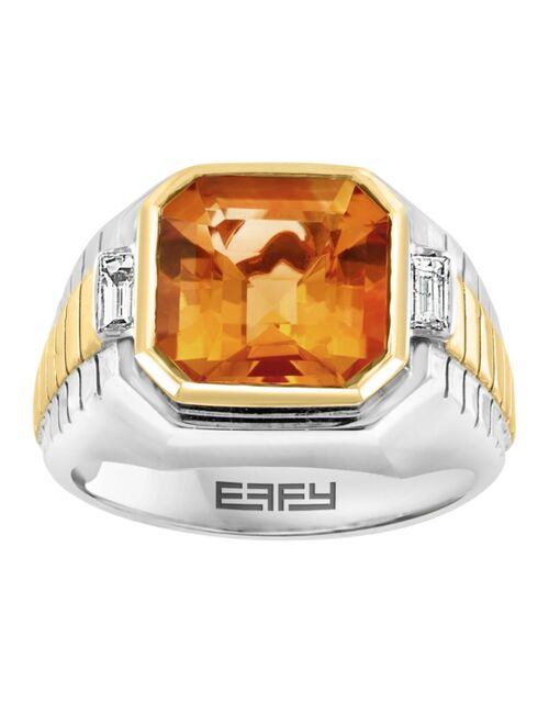 EFFY Collection EFFY® Men's Citrine (5-1/10 ct. t.w.) & White Topaz (1/10 ct. t.w.) Ring in Sterling Silver & 14k Gold-Plated Sterling Silver