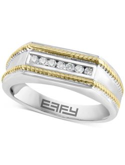 Collection EFFY Men's Diamond Rope-Accented Ring (1/8 ct. t.w.) in Sterling Silver & 18k Gold-Plate