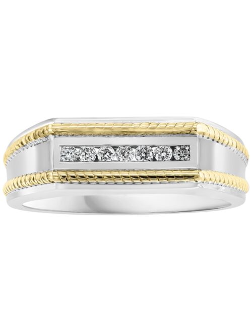 EFFY Collection EFFY® Men's Diamond Rope-Accented Ring (1/8 ct. t.w.) in Sterling Silver & 18k Gold-Plate