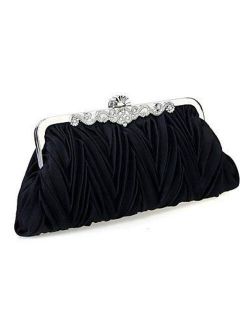 Yina FYios Minaudiere Satin Chiffon Women/Shoulder Bag/Clutch/Evening Bag-White/Purple/Brown/Red/Silver/Black, Color: Black (Color : Black)