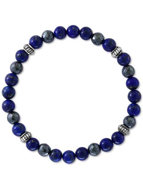 EFFY Collection EFFY® Men's Lapiz Lazuli & Hematite Bead Stretch Bracelet in Sterling Silver