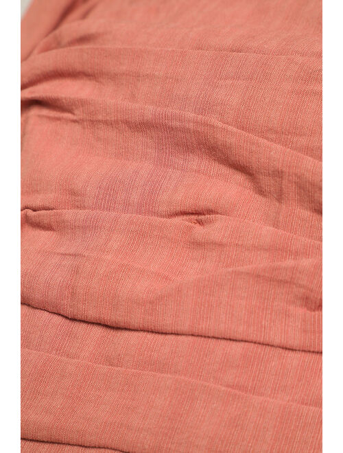 Lulus Take on the Trend Terra Cotta Pleated Puff Sleeve Crop Top