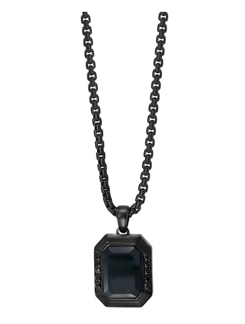 EFFY Collection EFFY® Men's Onyx and Black Spinel 24" Pendant Necklace in Black PVD Plated Sterling Silver