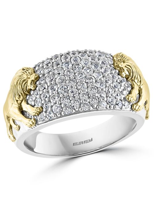 EFFY Collection EFFY® Men's White Sapphire Lion Ring (1-3/8 ct. t.w.) in Sterling Silver & 14k Gold-Plate