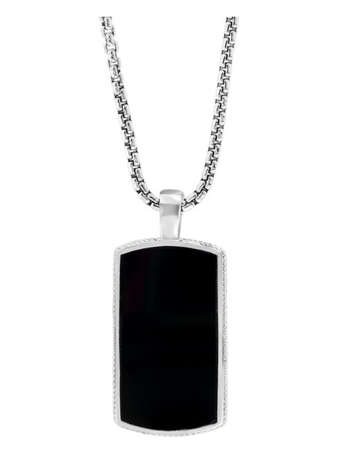 EFFY Collection EFFY® Men's Black Agate Dog Tag 22" Pendant Necklace in Sterling Silver
