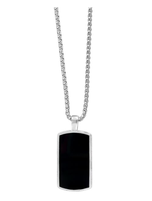 EFFY Collection EFFY® Men's Black Agate Dog Tag 22" Pendant Necklace in Sterling Silver