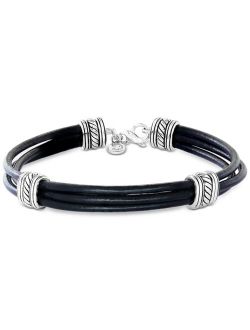 Collection EFFY Men's Leather Multi-Cord Statement Bracelet in Sterling Silver