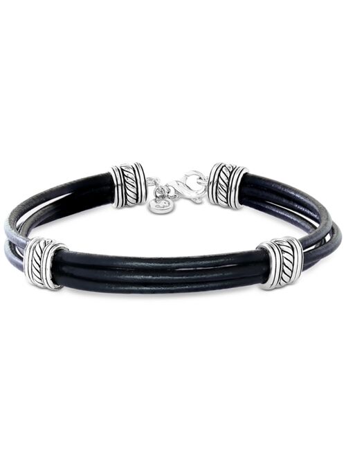 EFFY Collection EFFY® Men's Leather Multi-Cord Statement Bracelet in Sterling Silver