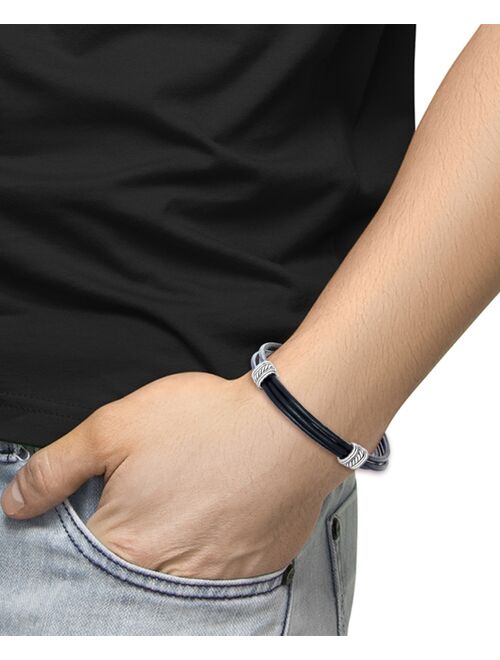 EFFY Collection EFFY® Men's Leather Multi-Cord Statement Bracelet in Sterling Silver