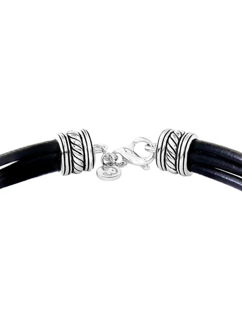 EFFY Collection EFFY® Men's Leather Multi-Cord Statement Bracelet in Sterling Silver
