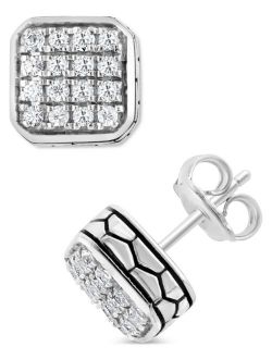 Collection EFFY Men's White Sapphire Square Cluster Stud Earrings (5/8 ct. t.w.) in Sterling Silver
